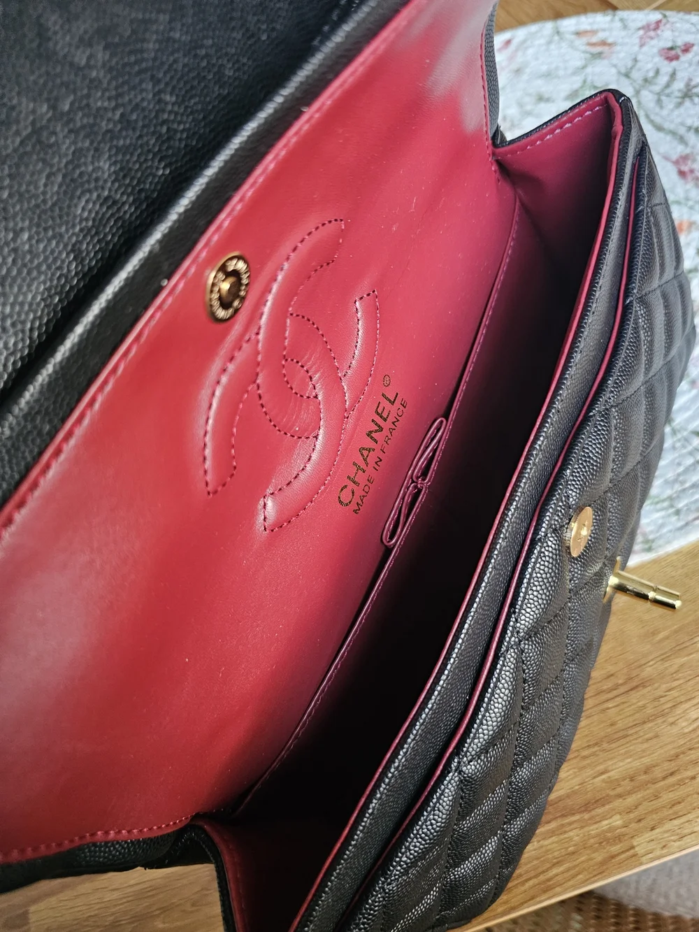 Chanel Black Quilted Leather Shoulder Bag with Red Interior - Picture 6 of 9